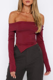 Pink Street Solid Patchwork Fold Off the Shoulder Tops