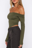 Pink Street Solid Patchwork Fold Off the Shoulder Tops