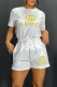 White Casual Letter Patchwork Draw String Pocket O Neck Short Sleeve Two Pieces