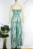 Green Sexy Casual Print Backless Strapless Sleeveless Two Pieces (Subject To The Actual Object)