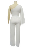 White Elegant Solid Hollowed Out Patchwork Fold Long Sleeve Two Pieces