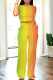 Orange Yellow Casual Street Gradient Print Pocket Contrast O Neck Short Sleeve Two Pieces