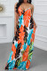 Blue Elegant Print Patchwork Backless Spaghetti Strap Sling Dresses