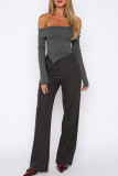 Pink Street Solid Patchwork Fold Off the Shoulder Tops