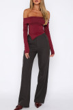 Pink Street Solid Patchwork Fold Off the Shoulder Tops