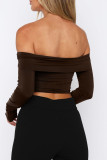 Pink Street Solid Patchwork Fold Off the Shoulder Tops
