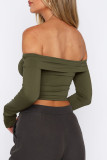 Pink Street Solid Patchwork Fold Off the Shoulder Tops