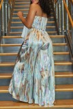 Green Sexy Casual Print Backless Strapless Sleeveless Two Pieces (Subject To The Actual Object)