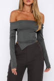 Pink Street Solid Patchwork Fold Off the Shoulder Tops