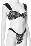 Leopard Print Sexy Sportswear Leopard Patchwork Backless Swimwears