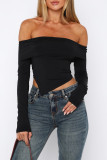 Pink Street Solid Patchwork Fold Off the Shoulder Tops