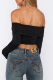 Pink Street Solid Patchwork Fold Off the Shoulder Tops