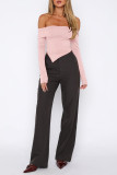 Pink Street Solid Patchwork Fold Off the Shoulder Tops