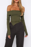 Pink Street Solid Patchwork Fold Off the Shoulder Tops