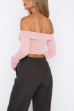 Pink Street Solid Patchwork Fold Off the Shoulder Tops