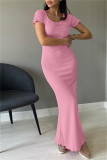 Grey Casual Solid Basic V Neck Long Dresses
