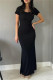 Black Casual Solid Basic V Neck Long Dresses