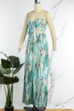 Green Sexy Casual Print Backless Strapless Sleeveless Two Pieces (Subject To The Actual Object)