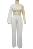 White Elegant Solid Hollowed Out Patchwork Fold Long Sleeve Two Pieces
