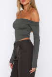 Pink Street Solid Patchwork Fold Off the Shoulder Tops