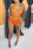 Red Sexy Solid Tassel Hollowed Out Swimwears