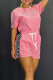 Pink Casual Print Patchwork Draw String Pocket O Neck Short Sleeve Two Pieces