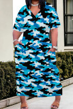 Red Casual Camouflage Print Patchwork V Neck Straight Plus Size Dresses
