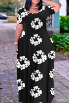 Black Casual Print Figure Patchwork O Neck Printed Dresses
