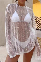White Sexy Solid See-through Swimwears Cover Up