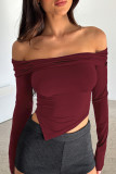 Pink Street Solid Patchwork Fold Off the Shoulder Tops