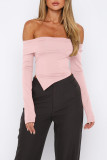Pink Street Solid Patchwork Fold Off the Shoulder Tops