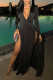Black Sexy Casual Solid Slit V Neck Long Dresses