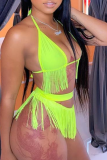 Red Sexy Solid Tassel Hollowed Out Swimwears