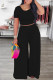 Black Casual Solid Basic O Neck Short Sleeve Two Pieces