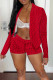 Red Casual Letter Patchwork Cardigan Collar Long Sleeve Two Pieces