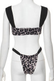Leopard Print Sexy Sportswear Leopard Patchwork Backless Swimwears