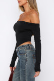 Pink Street Solid Patchwork Fold Off the Shoulder Tops
