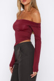 Pink Street Solid Patchwork Fold Off the Shoulder Tops
