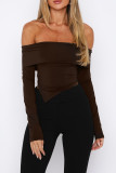 Pink Street Solid Patchwork Fold Off the Shoulder Tops