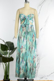 Green Sexy Casual Print Backless Strapless Sleeveless Two Pieces (Subject To The Actual Object)