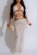 White Sexy Solid Hollowed Out Frenulum Backless Halter Beach Dresses