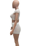White Sweet Solid Patchwork See-through O Neck Short Sleeve Two Pieces