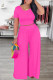 Rose Red Casual Solid Basic O Neck Short Sleeve Two Pieces