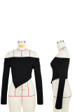 Pink Street Solid Patchwork Fold Off the Shoulder Tops