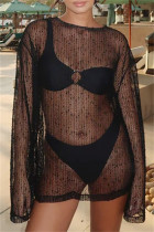 Black Sexy Solid See-through Swimwears Cover Up