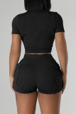 Pink Casual Solid Patchwork Zipper Zipper Collar Short Sleeve Two Pieces