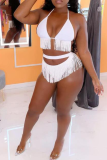 Red Sexy Solid Tassel Hollowed Out Swimwears