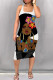 White Casual Print Patchwork Square Collar Wrapped Skirt Dresses