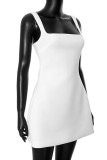White Elegant Solid Patchwork Backless Zipper Square Collar A Line Dresses
