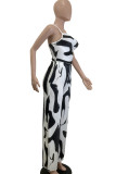 Black Casual Print Patchwork Backless Fold Halter Sleeveless Two Pieces